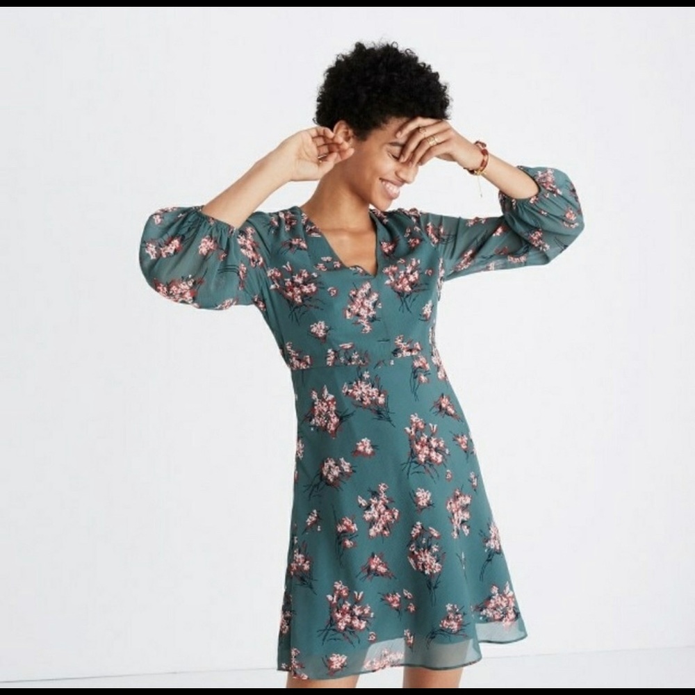 Madewell Margurite V-Neck Dress Butterfly Garden